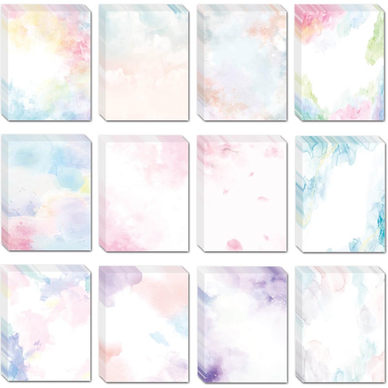 DUGUTUL Watercolor Stationary Paper  100 gsm Printer Paper 8.5 x 11  12 designs  Double-Sided  Colored Paper for Writing Letters and Invitations  Writing Paper for Business or Personal Use (48) - Image 1